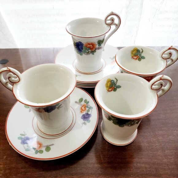 4 Rosenthal Indian Tree Cup Saucer 3.5" Continental line rust purple antique vin - Picture 4 of 16